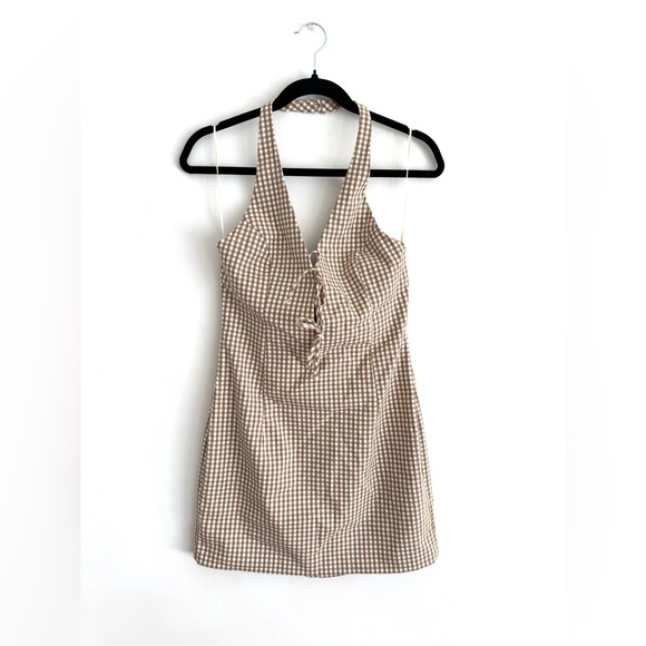 Zara Beige Checkered Mini Dress - Picture 2 of 4